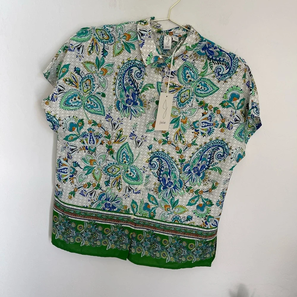 JOIE Paisley Print Short Sleeve Button Down Shirt Size Small NWT - Picture 6 of 6